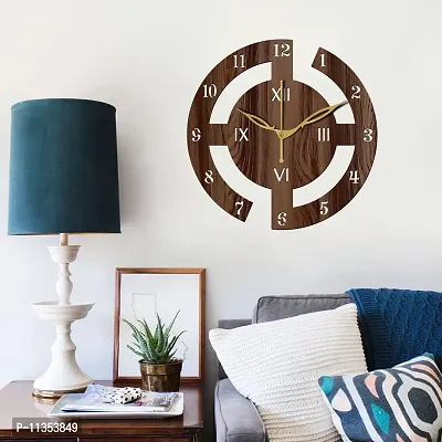 Freny Exim 12 Inch Wooden MDF English Numeral Round Wall Clock Without Glass (Brown, 30cm x 30cm) - 27-thumb2