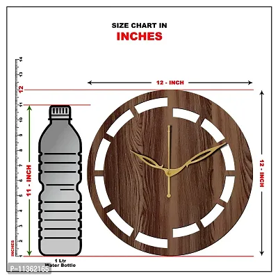 FRAVY 12"" Inch Prelam MDF Wood Cut Mark Round Without Glass Wall Clock (Brown, 30cm x 30cm) - 16-thumb5
