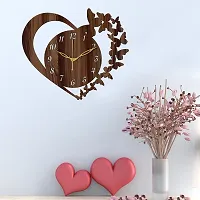 Freny Exim 12"" Inch Wooden MDF English Numeral Butterfly in Heart Wall Clock Without Glass (Brown, 30cm x 30cm) - 10-thumb1