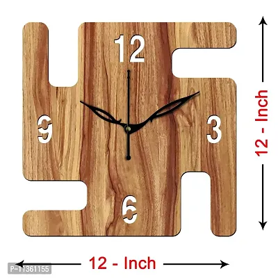 FRAVY 12"" Inch Prelam MDF Wood English Numeral Swastik Square Without Glass Wall Clock (Beige, 30cm x 30cm) - 50-thumb4