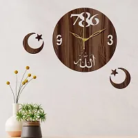 Freny Exim 12"" Inch Wooden MDF Allah with 786 Round Wall Clock Without Glass (Brown, 30cm x 30cm) - 44-thumb2