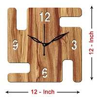 FRAVY 12"" Inch Prelam MDF Wood English Numeral Swastik Square Without Glass Wall Clock (Beige, 30cm x 30cm) - 49-thumb3