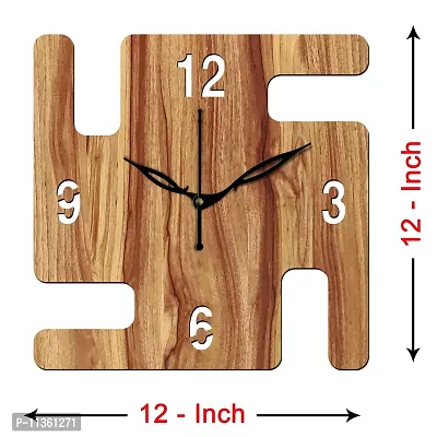 FRAVY 12"" Inch Prelam MDF Wood English Numeral Swastik Square Without Glass Wall Clock (Beige, 30cm x 30cm) - 49-thumb4