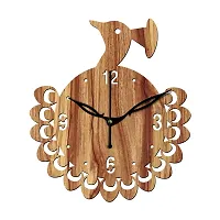 FRAVY 12"" Inch Prelam MDF Wood English Numeral Peacock Round Without Glass Wall Clock (Beige, 30cm x 30cm) - 48-thumb1