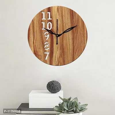 FRAVY 12"" Inch Prelam MDF Wood English Numeral Round Without Glass Wall Clock (Beige, 30cm x 30cm) - 25-thumb3