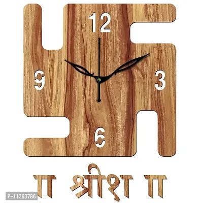 Freny Exim 12"" Inch Wooden MDF English Numeral Swastik Square Wall Clock Without Glass (Beige, 30cm x 30cm) - 53-thumb0