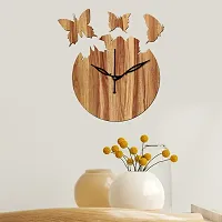 FRAVY 12"" Inch Prelam MDF Wood Flying Butterfly Round Without Glass Wall Clock (Beige, 30cm x 30cm) - 31-thumb2