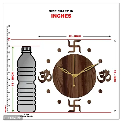 Freny Exim 12"" Inch Wooden MDF Om with Swastik Round Wall Clock Without Glass (Brown, 30cm x 30cm) - 54-thumb5