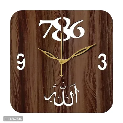 FRAVY 12"" Inch Prelam MDF Wood Allah with 786 Square Without Glass Wall Clock (Brown, 30cm x 30cm) - 43-thumb2