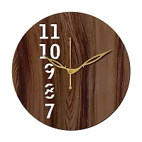 FRAVY 12"" Inch Prelam MDF Wood English Numeral Round Without Glass Wall Clock (Brown, 30cm x 30cm) - 25-thumb1