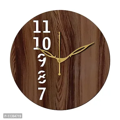 FRAVY 12"" Inch Prelam MDF Wood English Numeral Round Without Glass Wall Clock (Brown, 30cm x 30cm) - 25-thumb2