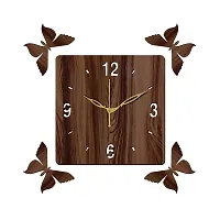 FRAVY 12"" Inch Prelam MDF Wood English Numeral 4 Butterfly Square Without Glass Wall Clock (Brown, 30cm x 30cm) - 7-thumb1