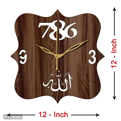 FRAVY 12"" Inch Prelam MDF Wood Allah with 786 Square Without Glass Wall Clock (Brown, 30cm x 30cm) - 41-thumb4