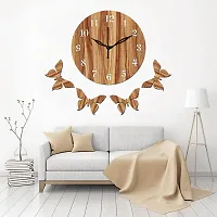 Freny Exim 12"" Inch Wooden MDF English Numeral 4 Butterfly Round Wall Clock Without Glass (Beige, 30cm x 30cm) - 1-thumb2