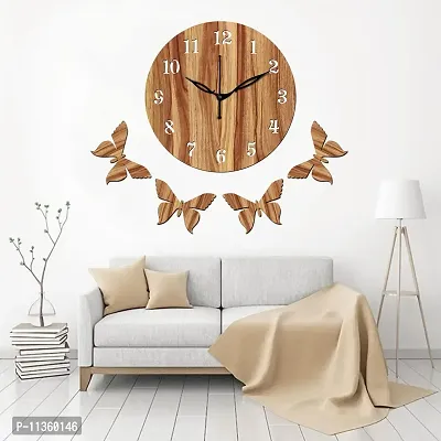 Freny Exim 12"" Inch Wooden MDF English Numeral 4 Butterfly Round Wall Clock Without Glass (Beige, 30cm x 30cm) - 1-thumb3