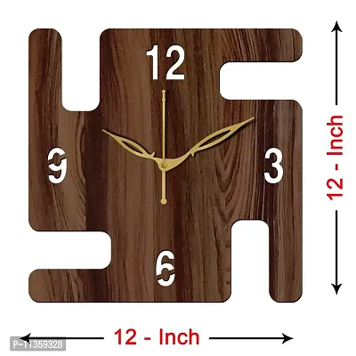 Freny Exim 12"" Inch Wooden MDF English Numeral Swastik Square Wall Clock Without Glass (Brown, 30cm x 30cm) - 50-thumb4