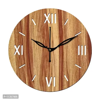 FRAVY 12"" Inch Prelam MDF Wood Roman Numeral Round Without Glass Wall Clock (Beige, 30cm x 30cm) - 12-thumb2