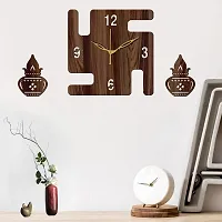 Freny Exim 12"" Inch Wooden MDF English Numeral Swastik Square Wall Clock Without Glass (Brown, 30cm x 30cm) - 49-thumb2