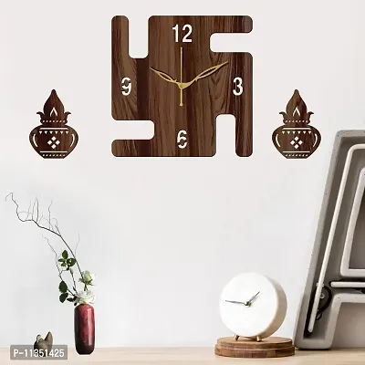 Freny Exim 12"" Inch Wooden MDF English Numeral Swastik Square Wall Clock Without Glass (Brown, 30cm x 30cm) - 49-thumb3