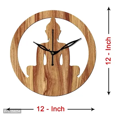 Freny Exim 12"" Inch Wooden MDF Lord Buddha Round Wall Clock Without Glass (Beige, 30cm x 30cm) - 39-thumb4