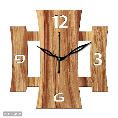 FRAVY 12"" Inch Prelam MDF Wood English Numeral Square Without Glass Wall Clock (Beige, 30cm x 30cm) - 15-thumb2