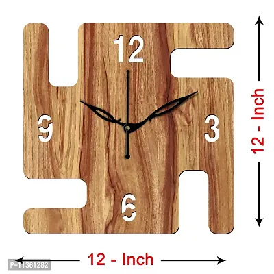 FRAVY 12"" Inch Prelam MDF Wood English Numeral Swastik Square Without Glass Wall Clock (Beige, 30cm x 30cm) - 51-thumb4