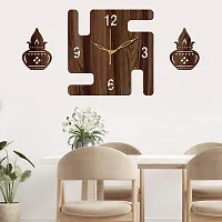 Freny Exim 12"" Inch Wooden MDF English Numeral Swastik Square Wall Clock Without Glass (Brown, 30cm x 30cm) - 49-thumb1