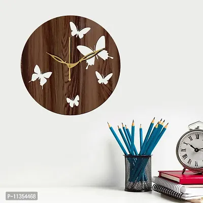 Freny Exim 12"" Inch Wooden MDF Butterfly Round Wall Clock Without Glass (Brown, 30cm x 30cm) - 9-thumb2