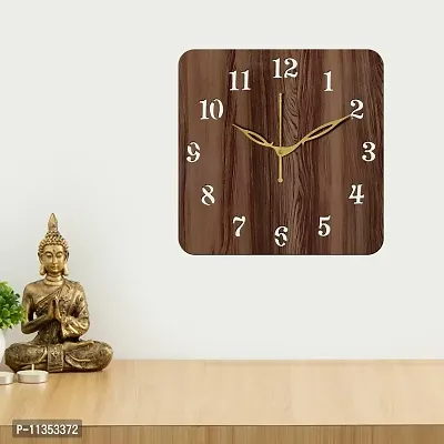 Freny Exim 12 Inch Wooden MDF English Numeral Square Wall Clock Without Glass (Brown, 30cm x 30cm) - 22-thumb2