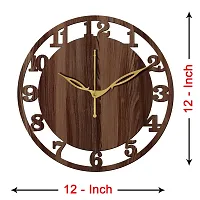 FRAVY 12"" Inch Prelam MDF Wood English Numeral Round Without Glass Wall Clock (Brown, 30cm x 30cm) - 28-thumb3