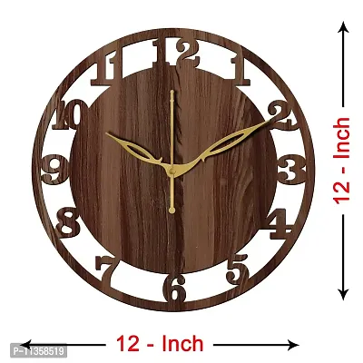 FRAVY 12"" Inch Prelam MDF Wood English Numeral Round Without Glass Wall Clock (Brown, 30cm x 30cm) - 28-thumb4