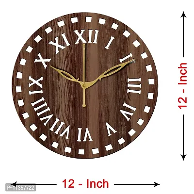 Freny Exim 12"" Inch Wooden MDF Roman Numeral Round Wall Clock Without Glass (Brown, 30cm x 30cm) - 11-thumb4