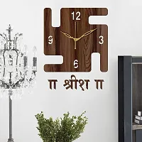Freny Exim 12"" Inch Wooden MDF English Numeral Swastik Square Wall Clock Without Glass (Brown, 30cm x 30cm) - 53-thumb2