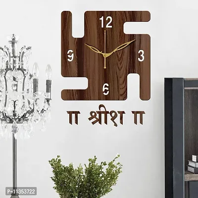 Freny Exim 12"" Inch Wooden MDF English Numeral Swastik Square Wall Clock Without Glass (Brown, 30cm x 30cm) - 53-thumb3