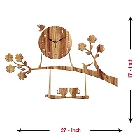 Freny Exim Wooden MDF Tree Birds Coffee Cup On Julha Design Wall Clock Without Glass (Beige, 43cm x 68cm)-058-thumb3