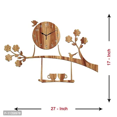 Freny Exim Wooden MDF Tree Birds Coffee Cup On Julha Design Wall Clock Without Glass (Beige, 43cm x 68cm)-058-thumb4