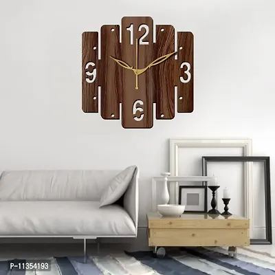 FRAVY 12"" Inch Prelam MDF Wood English Numeral Square Without Glass Wall Clock (Brown, 30cm x 30cm) - 4-thumb0