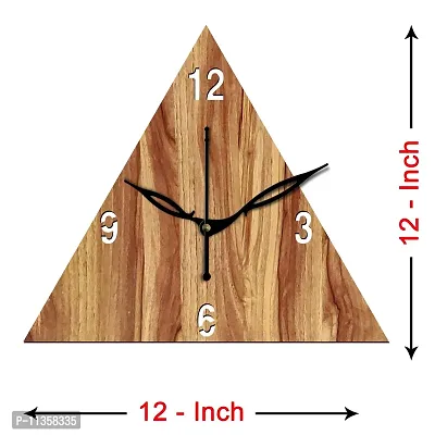 FRAVY 12"" Inch Prelam MDF Wood English Numeral Triangle Without Glass Wall Clock (Beige, 30cm x 30cm) - 30-thumb4