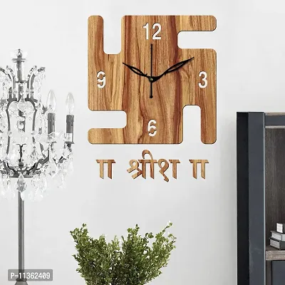 FRAVY 12"" Inch Prelam MDF Wood English Numeral Swastik Square Without Glass Wall Clock (Beige, 30cm x 30cm) - 53-thumb3