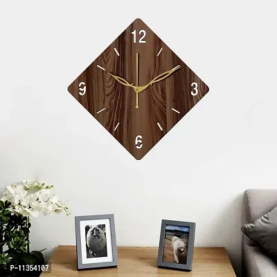 Freny Exim 12"" Inch Wooden MDF English Numeral Rhombus Wall Clock Without Glass (Brown, 30cm x 30cm) - 21-thumb2