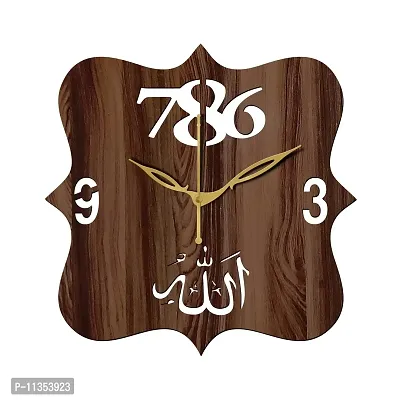 FRAVY 12"" Inch Prelam MDF Wood Allah with 786 Square Without Glass Wall Clock (Brown, 30cm x 30cm) - 41-thumb2