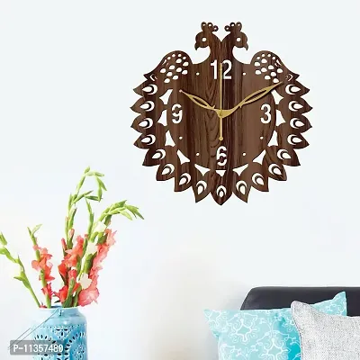 Freny Exim 12"" Inch Wooden MDF English Numeral Peacock Round Wall Clock Without Glass (Brown, 30cm x 30cm) - 46-thumb2