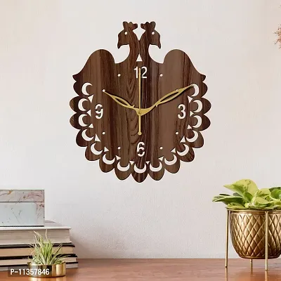 Freny Exim 12"" Inch Wooden MDF English Numeral Peacock Round Wall Clock Without Glass (Brown, 30cm x 30cm) - 45-thumb3