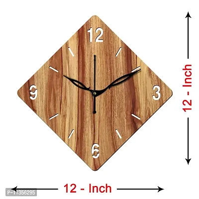 Freny Exim 12"" Inch Wooden MDF English Numeral Rhombus Wall Clock Without Glass (Beige, 30cm x 30cm) - 21-thumb4