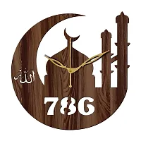 FRAVY 12"" Inch Prelam MDF Wood Allah with 786 Round Without Glass Wall Clock (Brown, 30cm x 30cm) - 40-thumb1