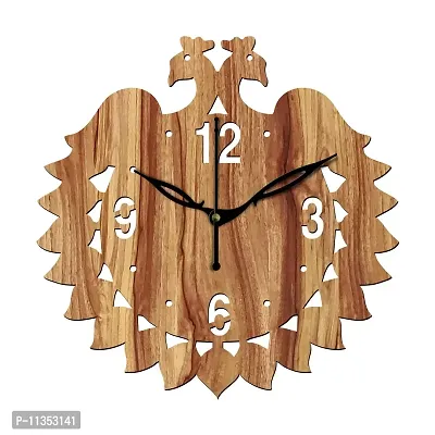 Freny Exim 12"" Inch Wooden MDF English Numeral Peacock Round Wall Clock Without Glass (Beige, 30cm x 30cm) - 47-thumb0