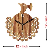 FRAVY 12"" Inch Prelam MDF Wood English Numeral Peacock Round Without Glass Wall Clock (Beige, 30cm x 30cm) - 48-thumb3