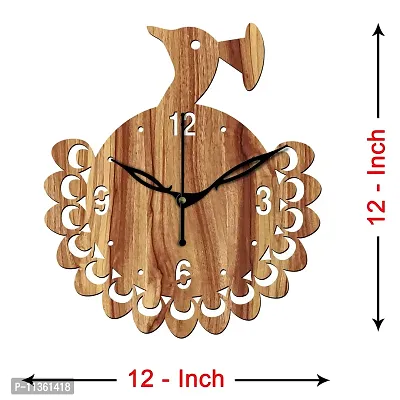 FRAVY 12"" Inch Prelam MDF Wood English Numeral Peacock Round Without Glass Wall Clock (Beige, 30cm x 30cm) - 48-thumb4