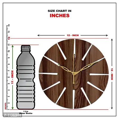 Freny Exim 12"" Inch Wooden MDF Unique Cut Mark Round Wall Clock Without Glass (Brown, 30cm x 30cm) - 2-thumb5