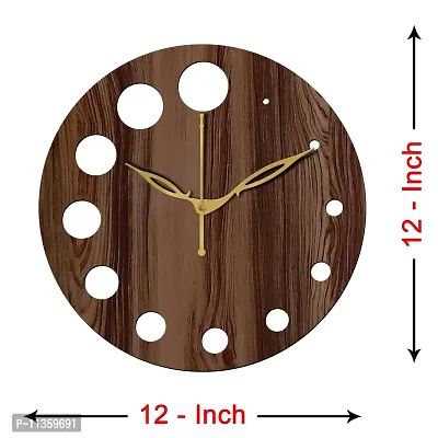 Freny Exim 12"" Inch Wooden MDF Cut Mark Round Wall Clock Without Glass (Brown, 30cm x 30cm) - 20-thumb4